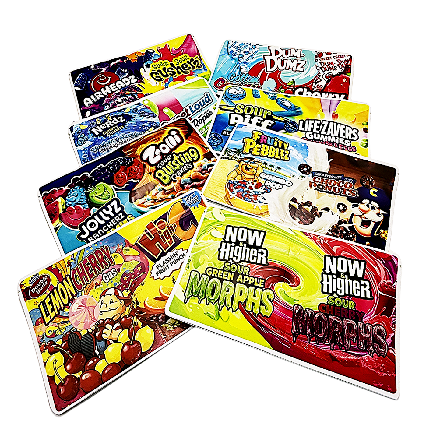 50 Pack - 3.5g (2IN1) Split Dual Graphic Mylar Bags - Mix Assorted Designs