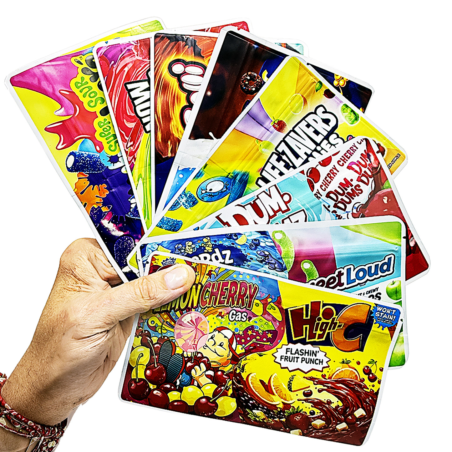 50 Pack - 3.5g (2IN1) Split Dual Graphic Mylar Bags - Mix Assorted Designs