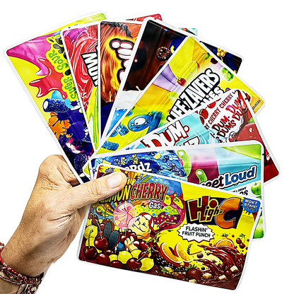 50 Pack - 3.5g (2IN1) Split Dual Graphic Mylar Bags - Mix Assorted Designs