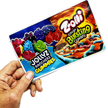 50 Pack - 3.5g (2IN1) Split Dual Graphic Mylar Bags - Mix Assorted Designs