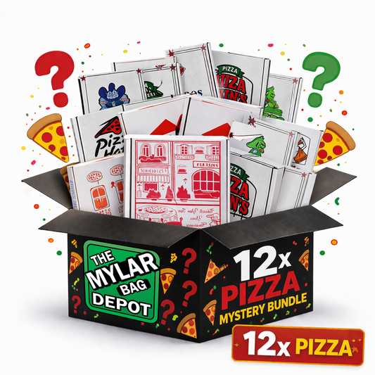 12 Pack 3.5g Pizza Style Packaging Pouch & Box Set Mystery Bundle - Assorted Designs
