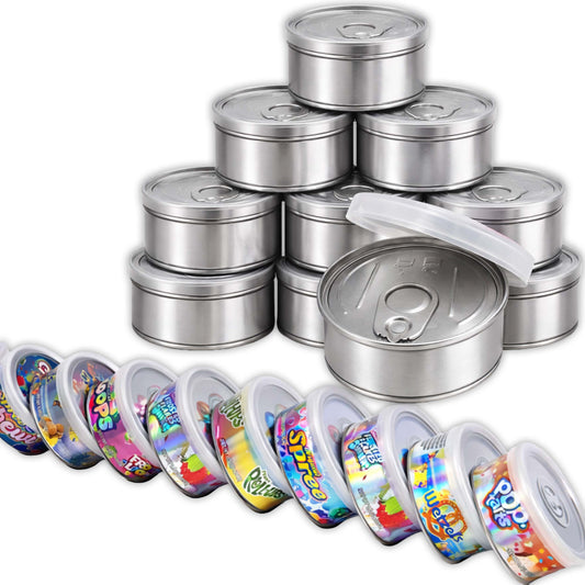 12 Pack – 3.5G Assorted Decorative Pull-Top Tin Can Storage Containers - Random Designs