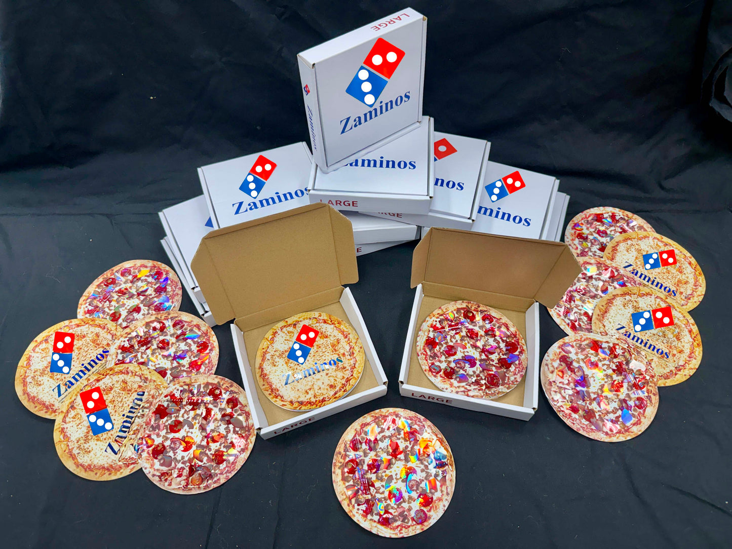 12-Piece Bundle Collectible ZP Decorative Foil Packaging Set with Pizza-Style Boxes