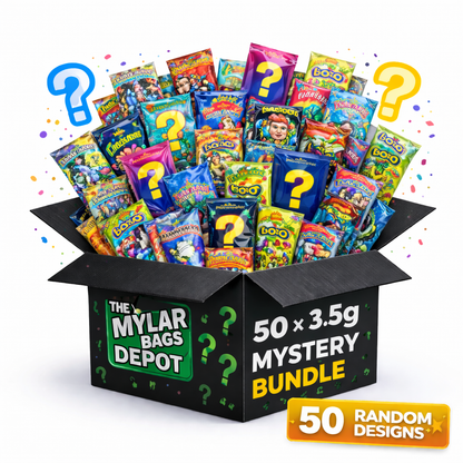 50 Pack 3.5g Small (3.5" x 5") Resealable Packaging Pouches Mystery Bundle - Assorted Designs