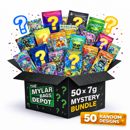 50 Pack 7g Medium (4" x 6.25") Foil Storage Organizer Bags Mystery Bundle - Assorted Designs