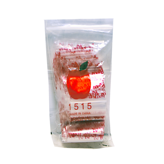 Mylar Bags, Cannabis Mylar Bags, , Where to buy mylar bags, Custom mylar bags near me, Mylar Bags Wholesale. Clear plastic bag with red and white design featuring an apple logo and text on a white background