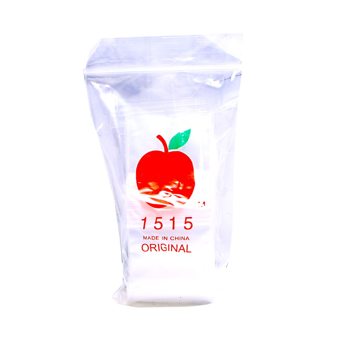 Mylar Bags, Cannabis Mylar Bags, , Where to buy mylar bags, Custom mylar bags near me, Mylar Bags Wholesale. Clear plastic bag with red apple logo and text on a white background