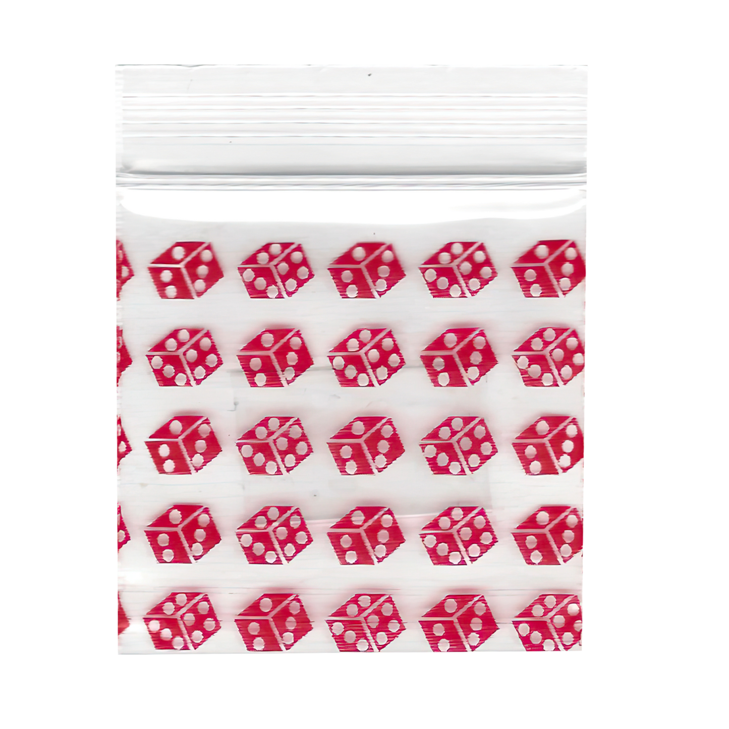 Mylar Bags, Cannabis Mylar Bags, Where to buy mylar bags, Custom mylar bags near me, Mylar Bags Wholesale. Apple Bags. Clear ziplock bag with red dice pattern on a white background