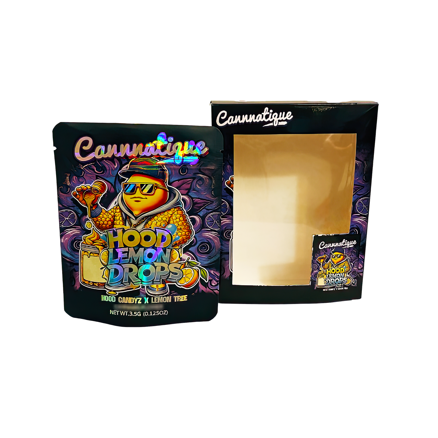 3.5g Mylar Bag with Window Box - Hood Lemon (25 Bags+25Boxes)