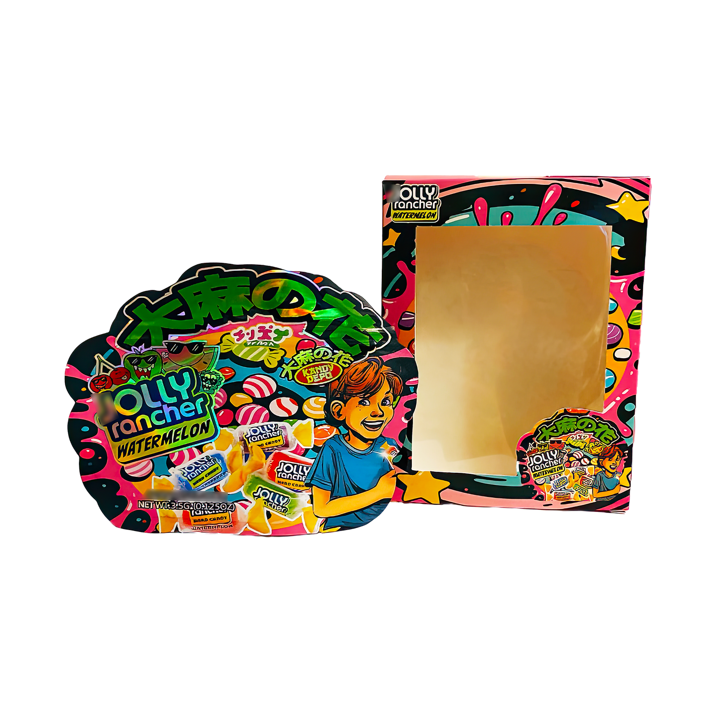 3.5g Mylar Bag with Window Box - JR Watermelon (25 Bags+25Boxes)