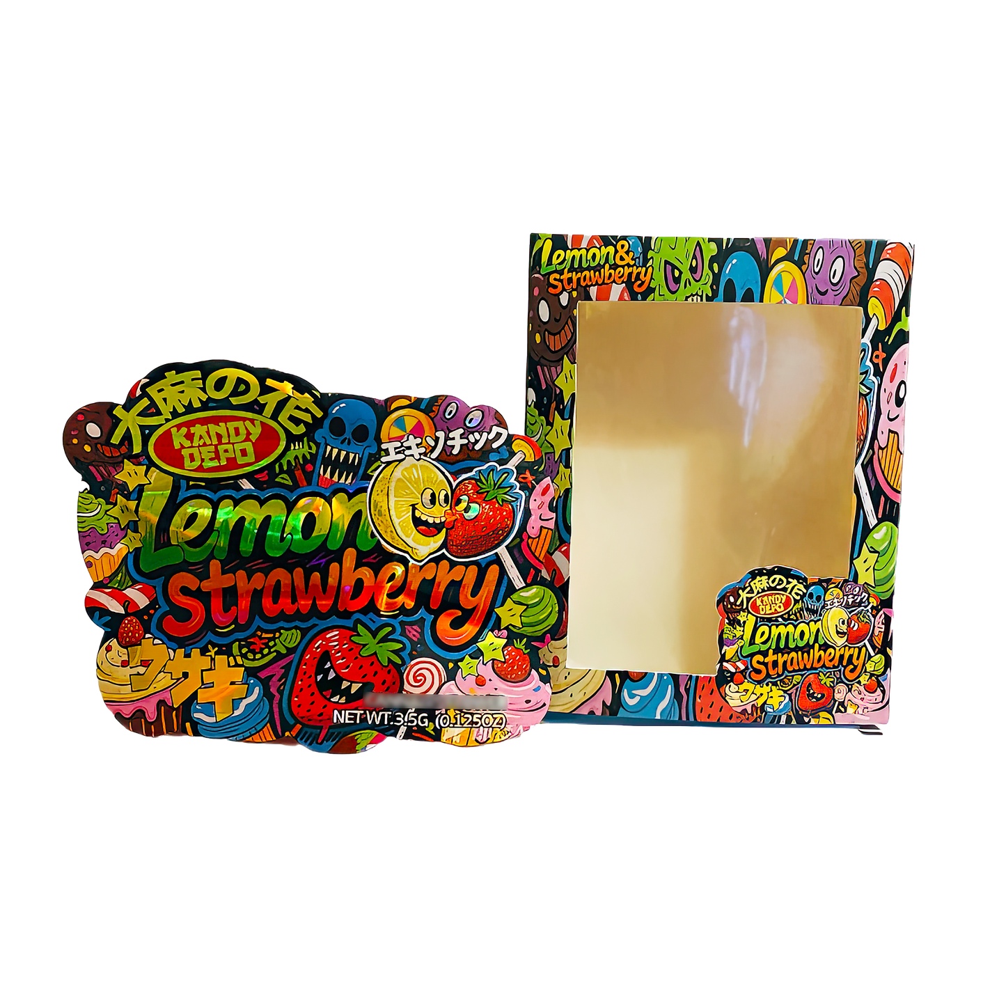 3.5g Mylar Bag with Window Box - Lemon Strawberry (25 Bags+25Boxes)