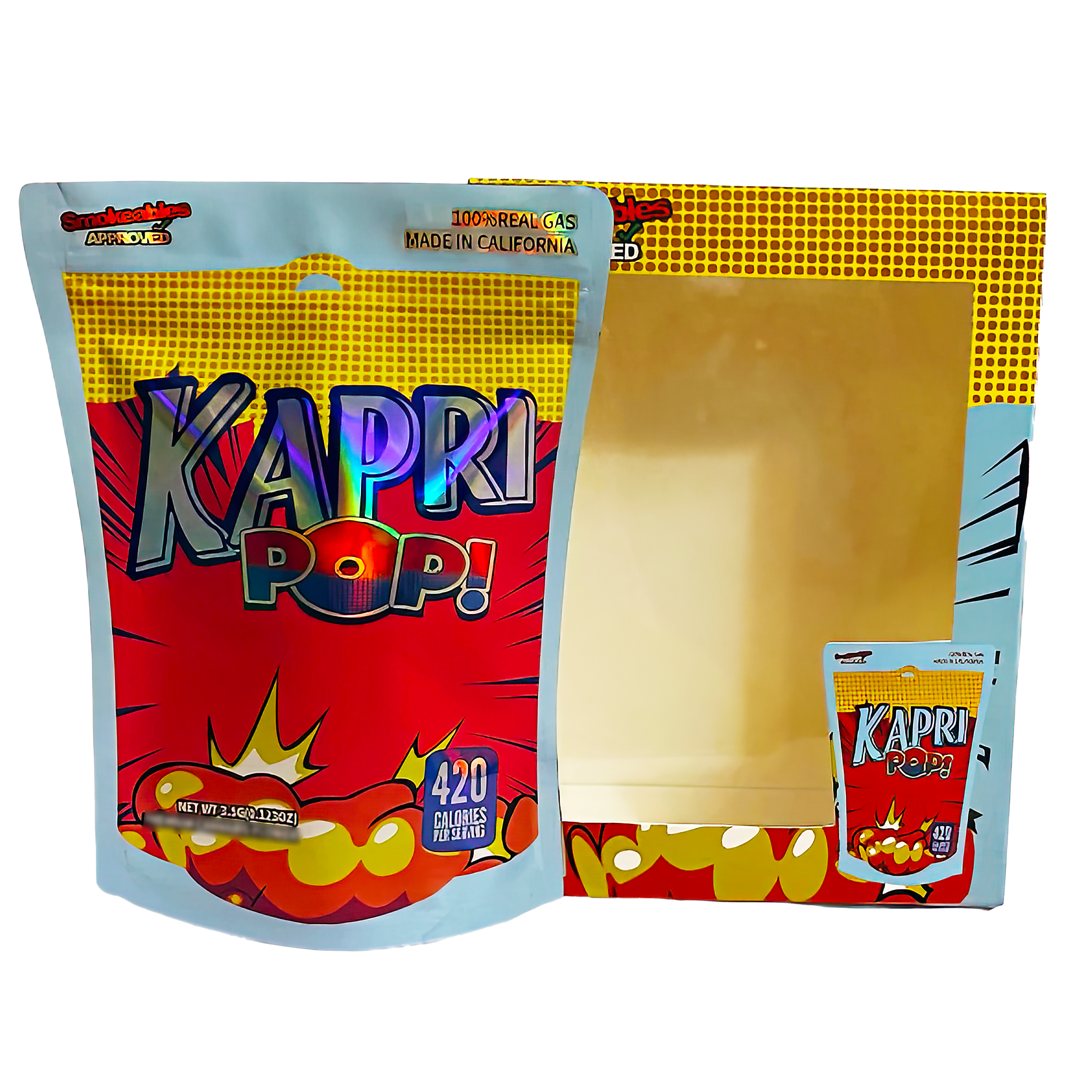 25 Pack 3.5g Shaped Bags & Window Boxes Set - Kapri Pop – Mylar Bag Depot