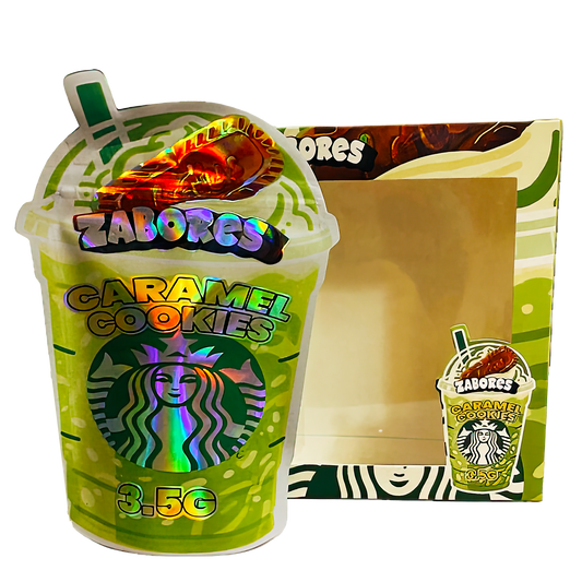 3.5g Mylar Bag with Window Box - Zabores Caramel Cookies (25 Bags+25Boxes)