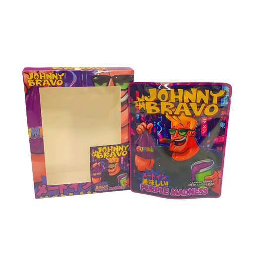 25 Pack 3.5g Shaped Bags & Window Boxes Set - Johnny Bravo
