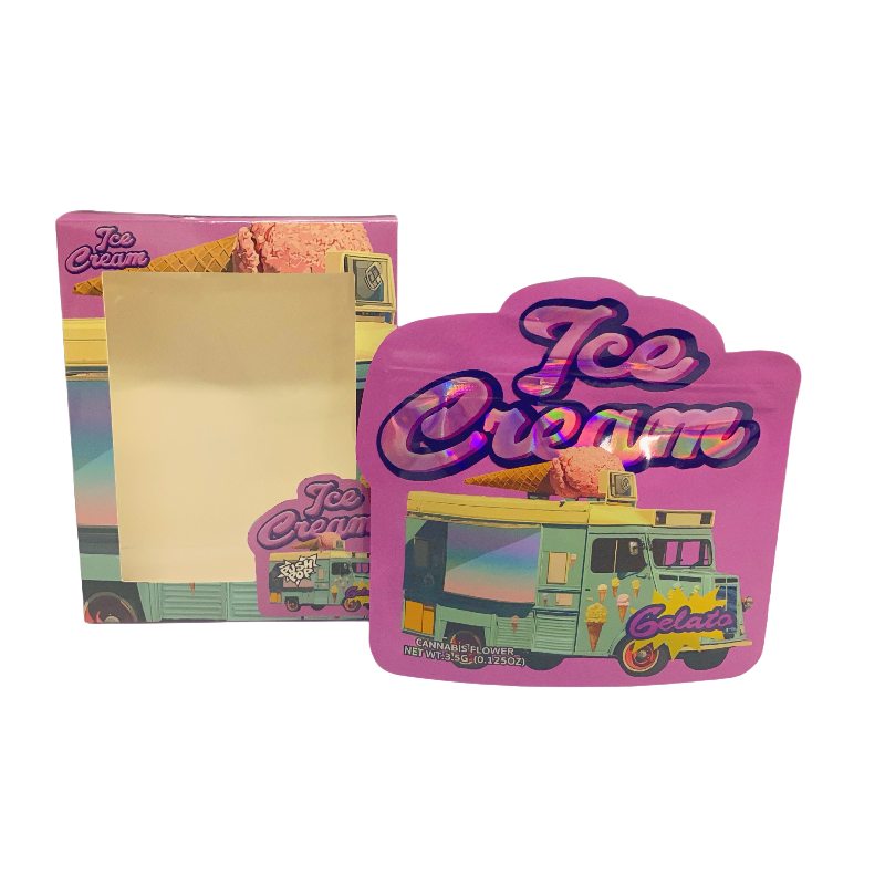 25 Pack 3.5g Shaped Bags & Window Boxes Set - Ice Cream Gelato Truck