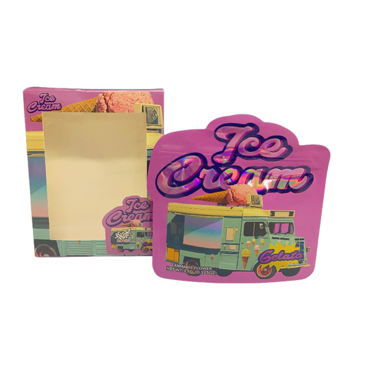 25 Pack 3.5g Shaped Bags & Window Boxes Set - Ice Cream Gelato Truck