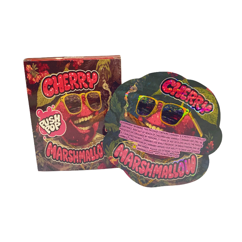 25 Pack 3.5g Shaped Bags & Window Boxes Set - Push Pop Cherry Marshmallow