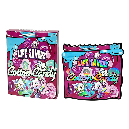 25 Pack 3.5g Shaped Bags & Window Boxes Set - Life Saverz Cotton Candy