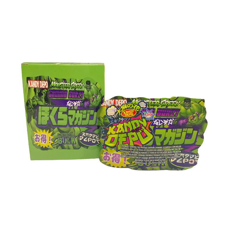 25 Pack 3.5g Shaped Bags & Window Boxes Set - Hulk Monster Green Gamma Burzt