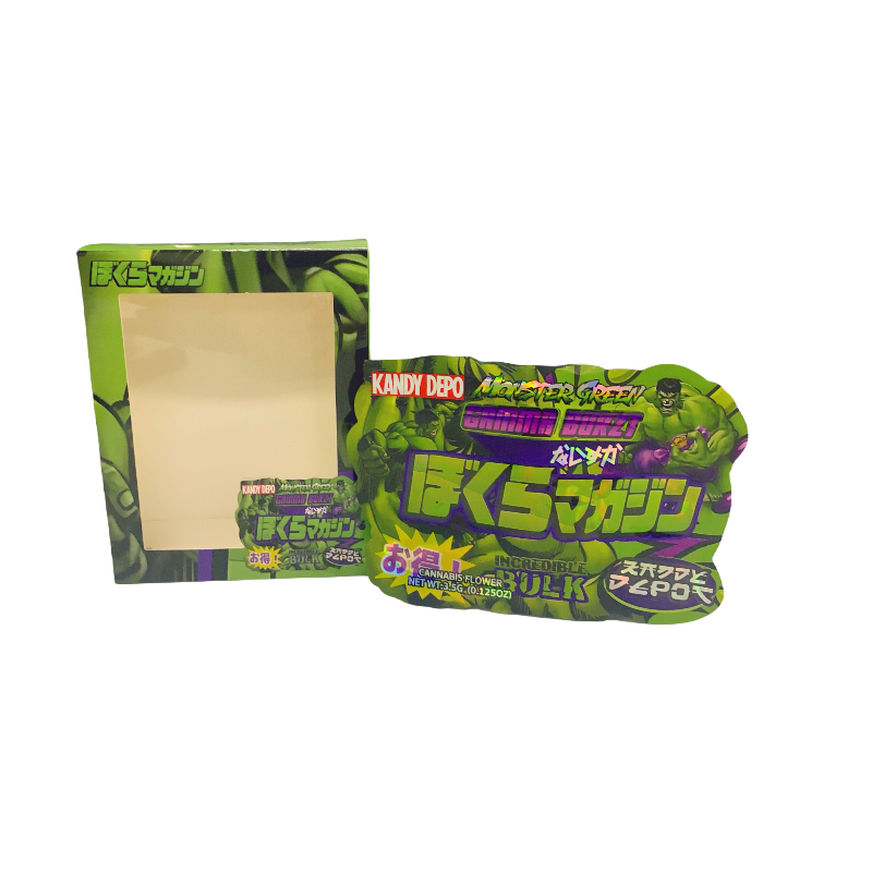 25 Pack 3.5g Shaped Bags & Window Boxes Set - Hulk Monster Green Gamma Burzt