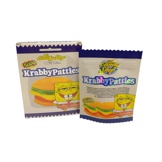 25 Pack 3.5g Shaped Bags & Window Boxes Set - The Candy Shop Krabby Patties