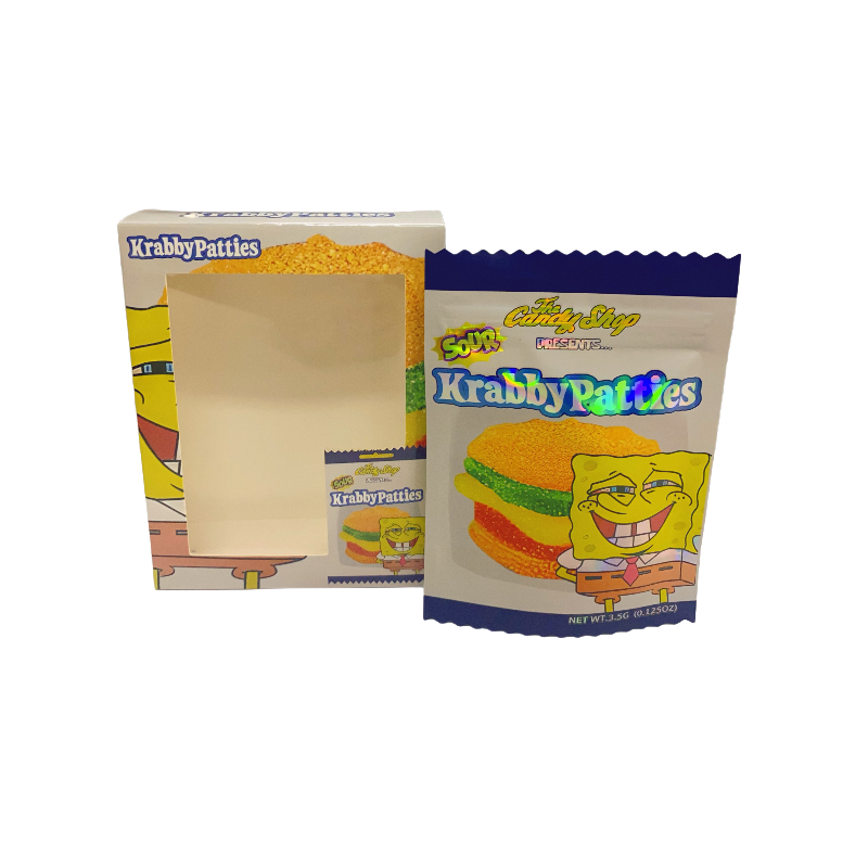 25 Pack 3.5g Shaped Bags & Window Boxes Set - The Candy Shop Krabby Patties