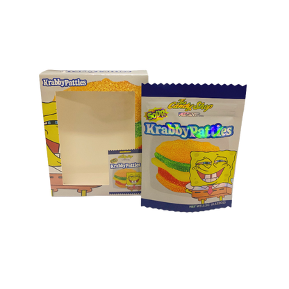 25 Pack 3.5g Shaped Bags & Window Boxes Set - The Candy Shop Krabby Patties