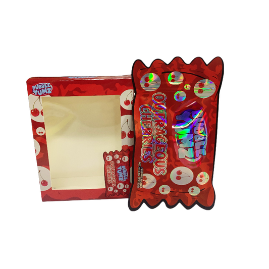25 Pack 3.5g Shaped Bags & Window Boxes Set - Bubble Yumz Outrageous Cherries
