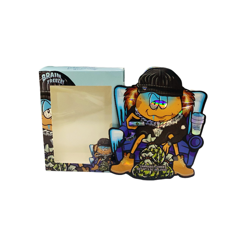 25 Pack 3.5g Shaped Bags & Window Boxes Set - High Tolerance Brain Freeze Couch Potato