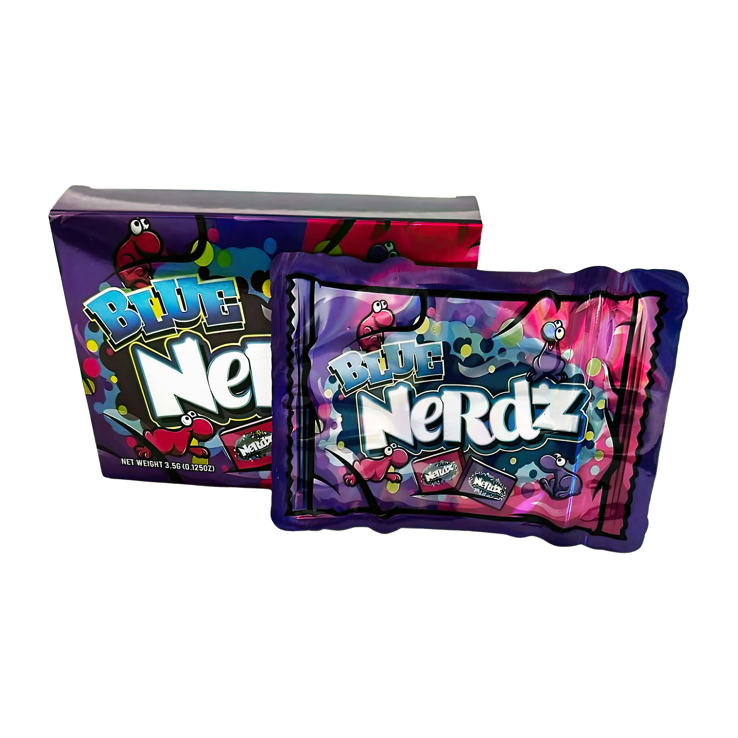 3.5g Mylar Bag with Box - BLUE NERDZ (25 Bags+25Boxes)