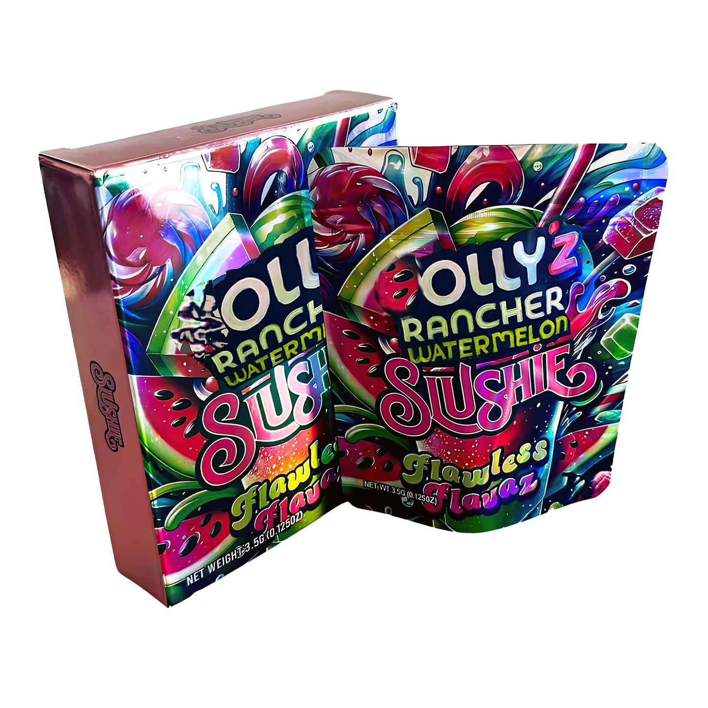 3.5g Mylar Bag with Box - Hollyz Rancher Watermelon Siushie (25 Bags+25Boxes)