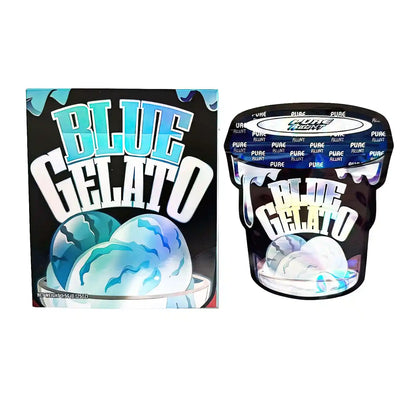 Mylar Bag Blue Gelato packaging with ice cream illustration and 'Pure' branding.