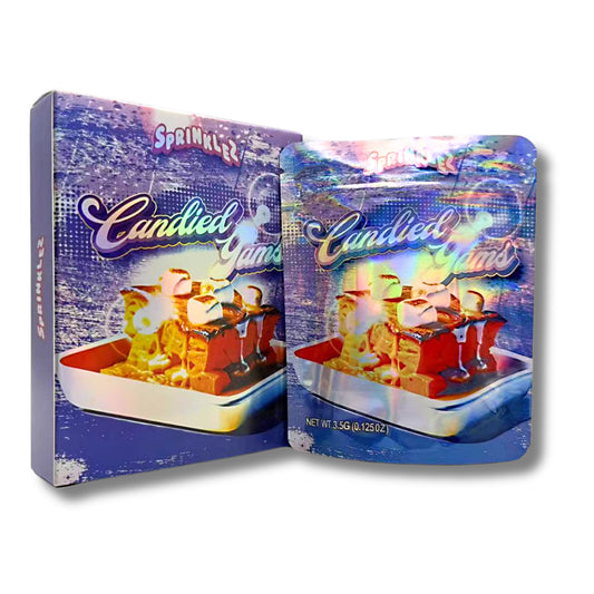 Mylar bags with box, Cannabis Mylar Bags, Where to buy mylar bags, Custom mylar bags near me, Mylar Bags Wholesale. Candied Sprinkles packaging with colorful design on a white background