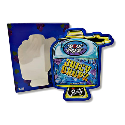 3.5g Mylar Bag with Window Box - Boof Proof Juicy Dropz (25 Bags+25Boxes)