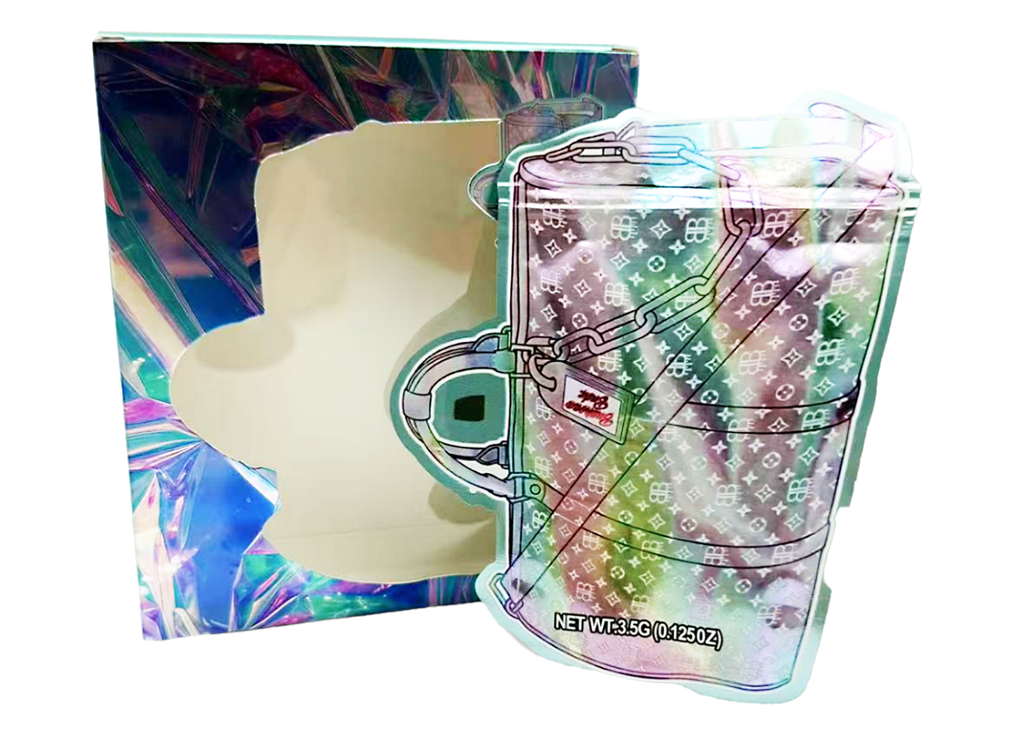 3.5g Mylar Bag with Window Box - Lou V Bag (25 Bags+25Boxes)