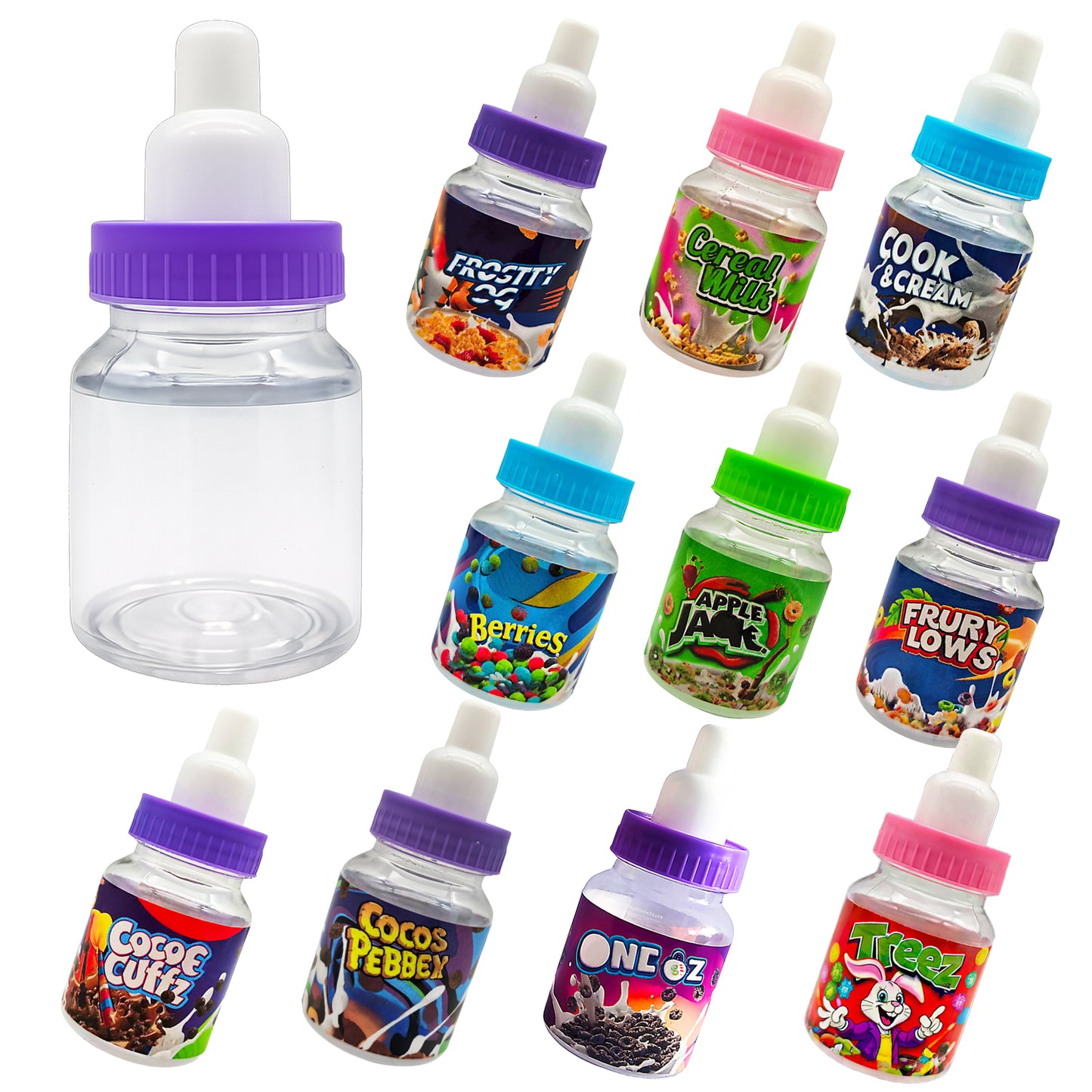 (12 Count) Handheld Bottle-Style Plastic Packaging Containers  - 10 Style Options