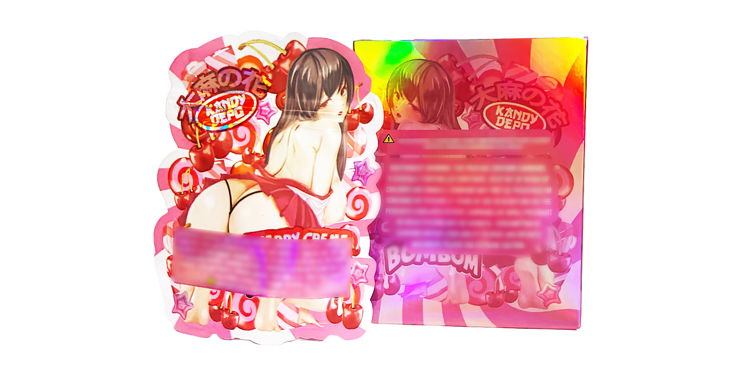 3.5g Shaped Mylar Storage Bag with Box - Cherry Creme Bombom (25 Storage Bags+25Boxes)