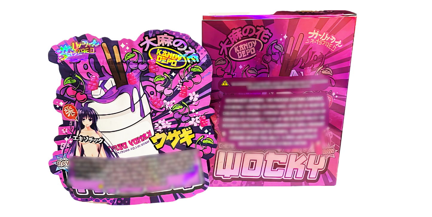 3.5g Shaped Mylar Storage Bag with Box - Cherry Blossom Wocky (25 Storage Bags+25Boxes)