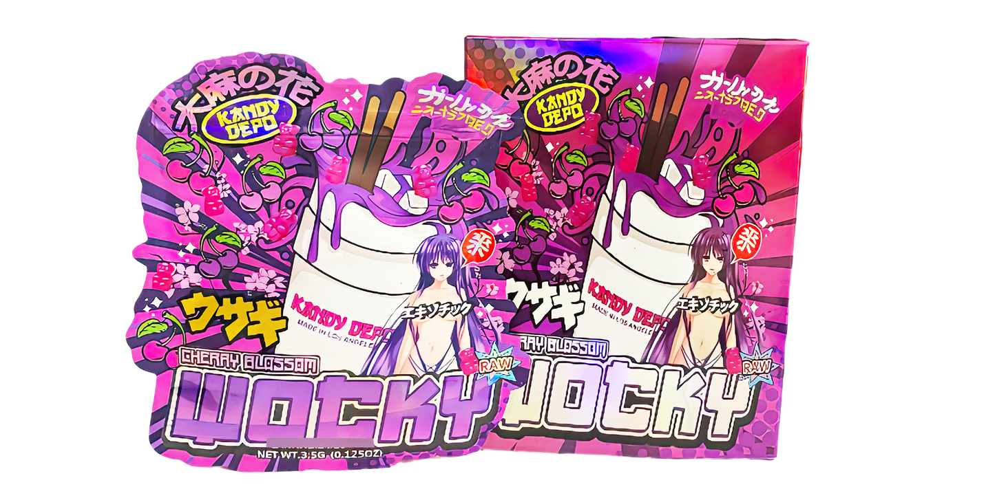 3.5g Shaped Mylar Storage Bag with Box - Cherry Blossom Wocky (25 Storage Bags+25Boxes)