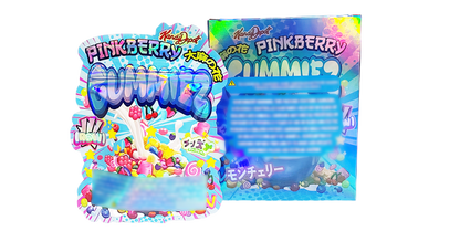 3.5g Shaped Mylar Storage Bag with Box - Pinkberry Gummiez (25 Storage Bags+25Boxes)