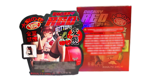 3.5g Shaped Mylar Storage Bag with Box - Cherry Red Bottoms (25 Storage Bags+25Boxes)