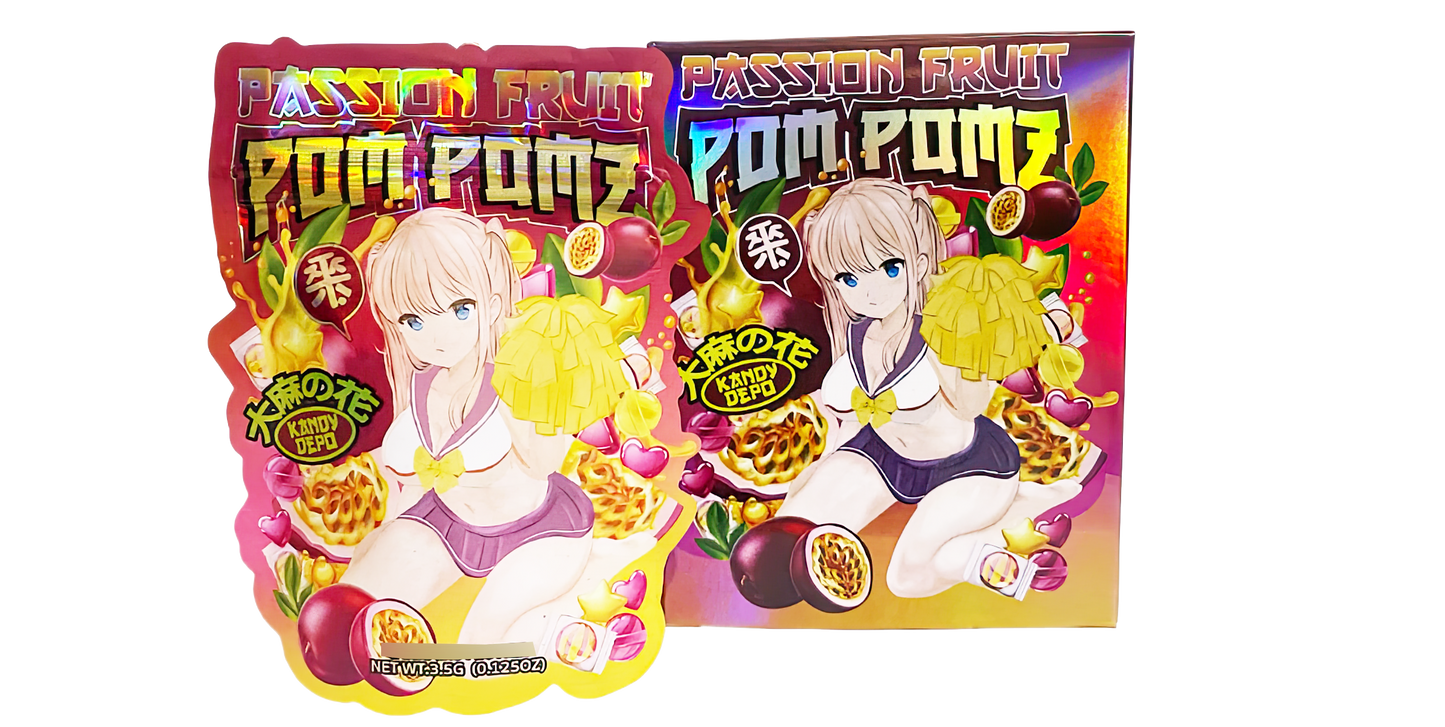 3.5g Shaped Mylar Storage Bag with Box - Passion Fruit Pom Pomz (25 Storage Bags+25Boxes)