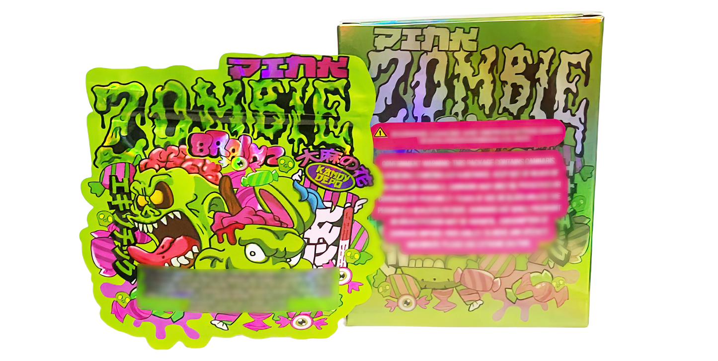 3.5g Shaped Mylar Storage Bag with Box - Pink Zombie Brainz (25 Storage Bags+25Boxes)