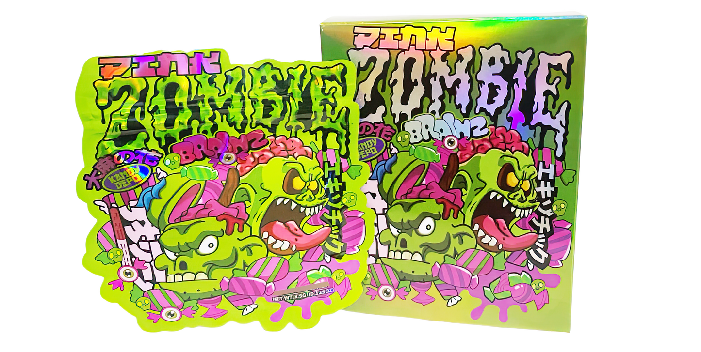3.5g Shaped Mylar Storage Bag with Box - Pink Zombie Brainz (25 Storage Bags+25Boxes)