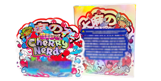 3.5g Shaped Mylar Storage Bag with Box - Blue Cherry Nerds (25 Storage Bags+25Boxes)