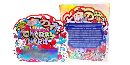 3.5g Shaped Mylar Storage Bag with Box - Blue Cherry Nerds (25 Storage Bags+25Boxes)