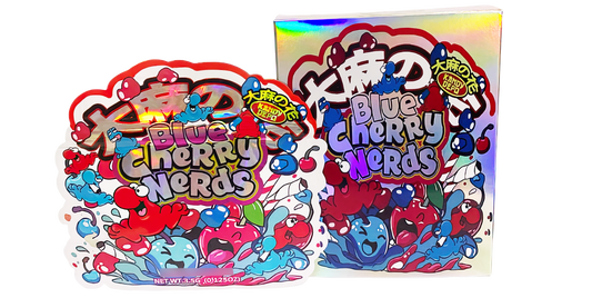 3.5g Shaped Mylar Storage Bag with Box - Blue Cherry Nerds (25 Storage Bags+25Boxes)