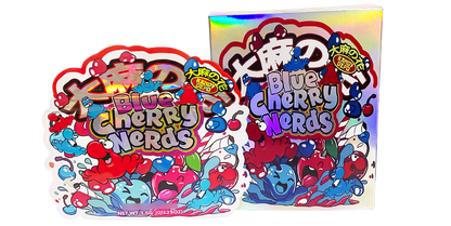 3.5g Shaped Mylar Storage Bag with Box - Blue Cherry Nerds (25 Storage Bags+25Boxes)