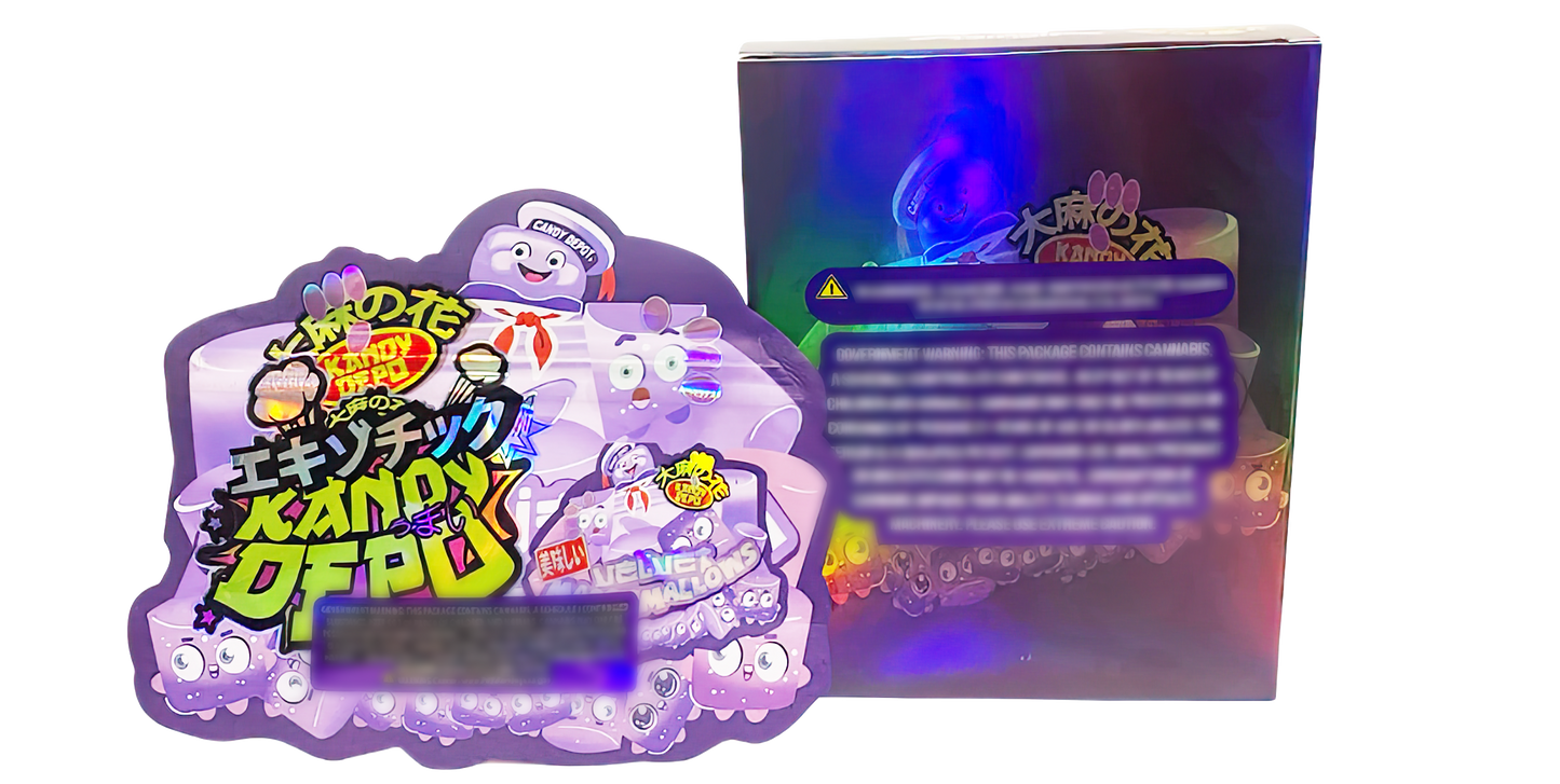 3.5g Shaped Mylar Storage Bag with Box - Velvet Marshmallows (25 Storage Bags+25Boxes)