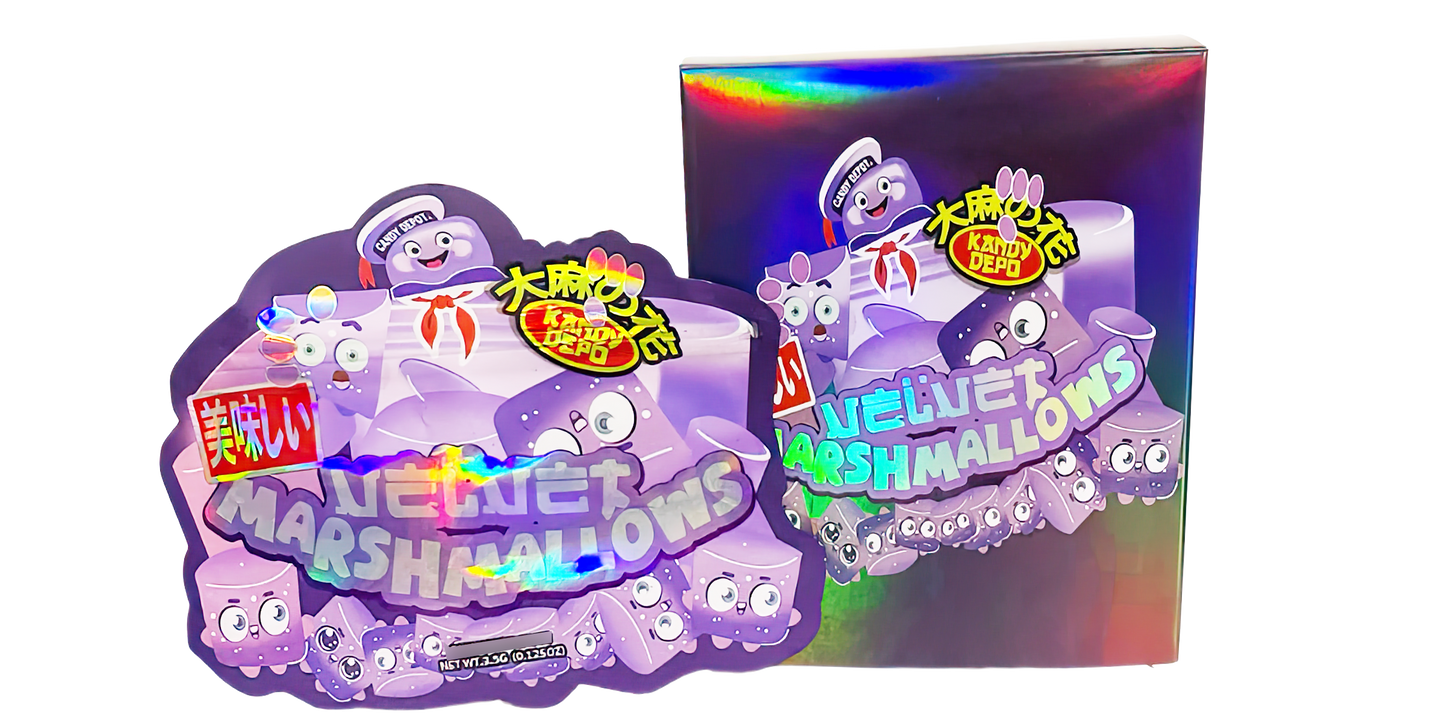 3.5g Shaped Mylar Storage Bag with Box - Velvet Marshmallows (25 Storage Bags+25Boxes)